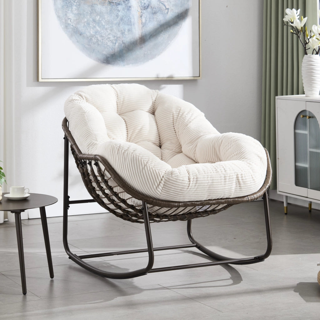 SEDIA A DONDOLO Oversize 78x106x90 cm Rattan sintetico e acciaio Bianco
