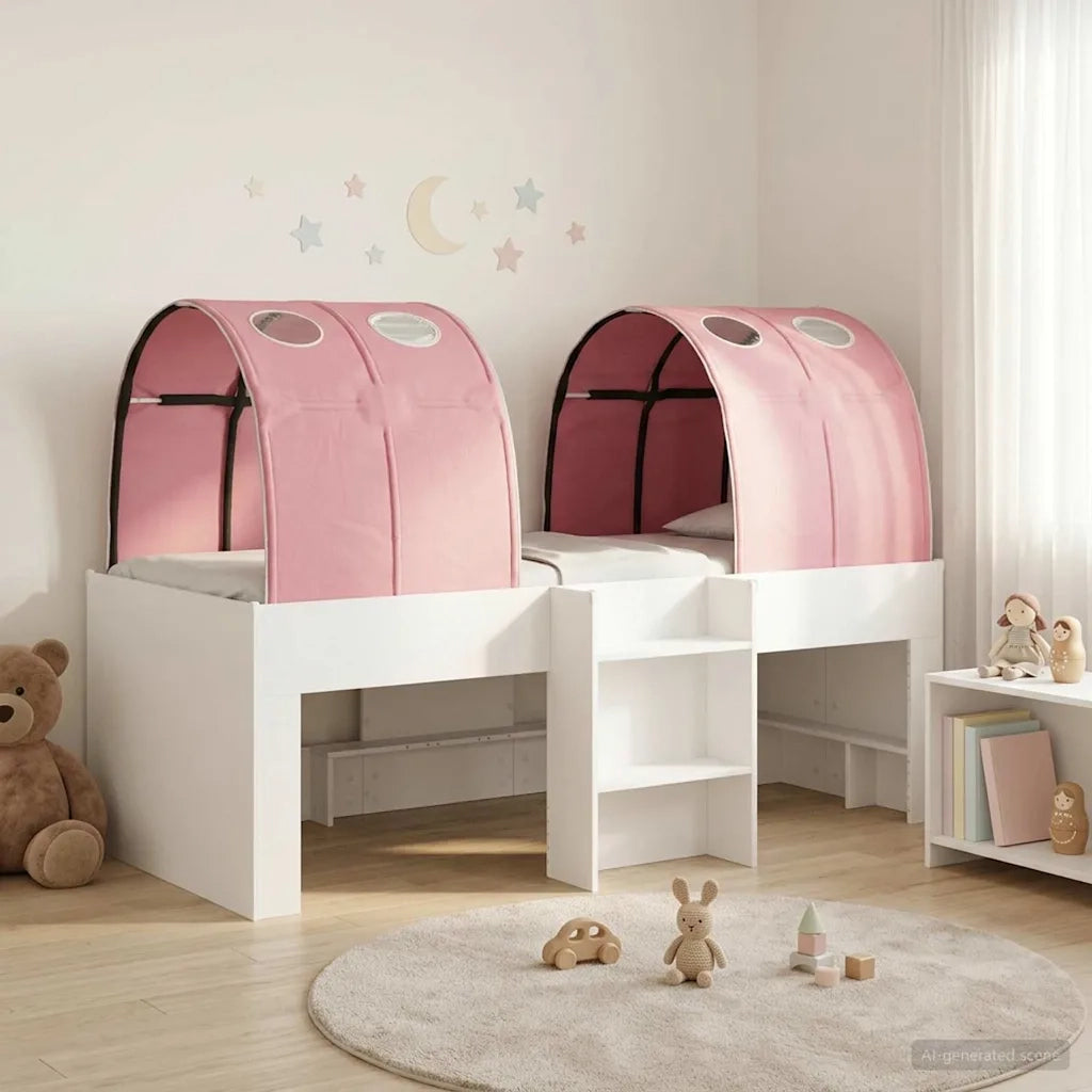 Letto singolo | Letto per adulti | Letto con Tunnel 4 pcs Bianco e Rosa Legno ingegnerizzato