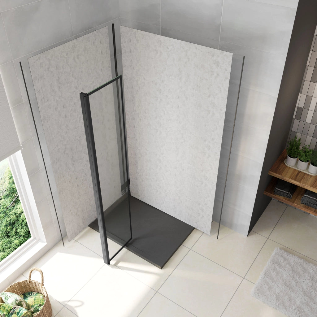 Paraspruzzo Paretina mobile 40x200cm per Walk In Vetro Temperato Trasparente da 6 mm Anticalcare Telaio Nero Opaco