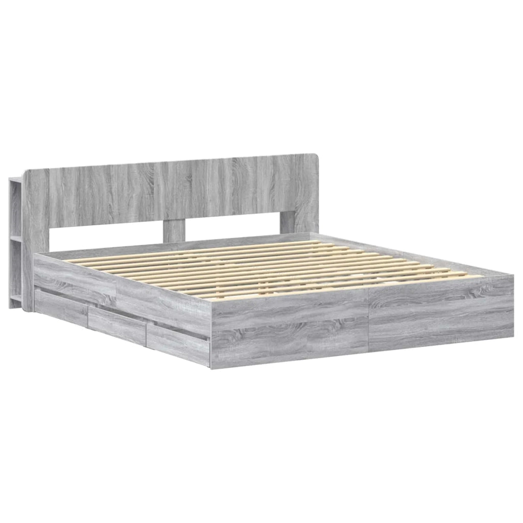 Letto matrimoniale | Letto per adulti | Telaio del letto con storage Sonoma grigio 180 x 200 cm