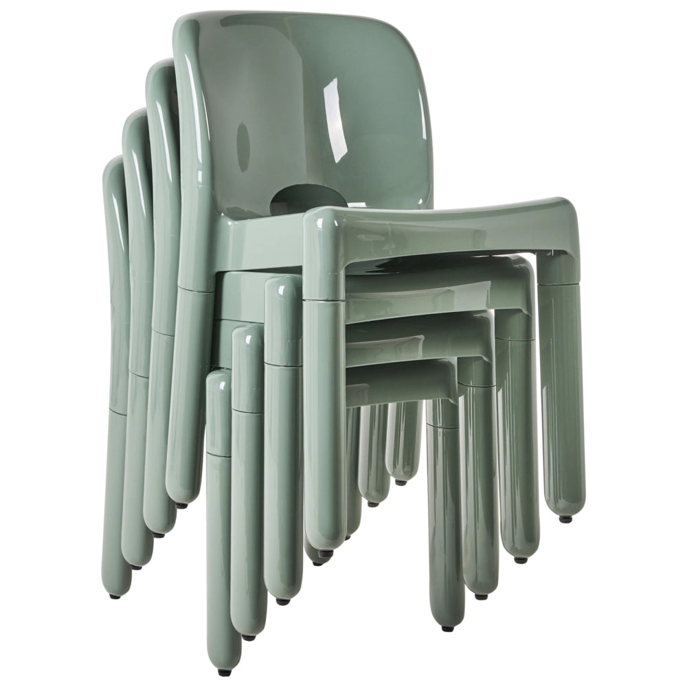 Set di 4 sedie da pranzo in plastica verde per interni ed esterni impilabili senza braccioli stile minimalista