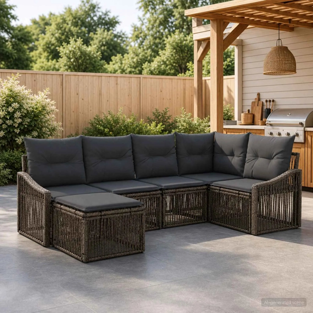 Set Divano da Giardino 6 pz Grigio polyrattan 3436073