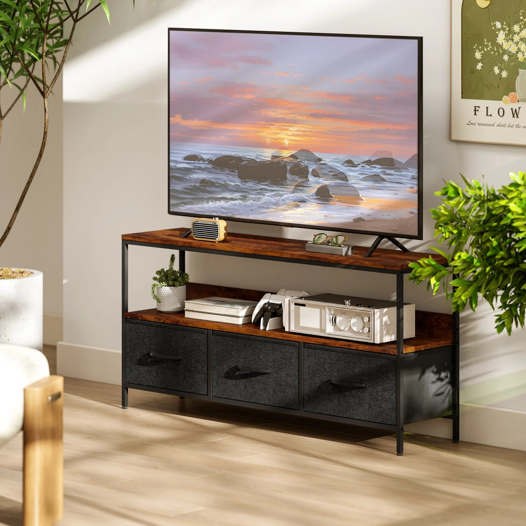 Mobile TV per TV fino a 55 pollici con 3 cassetti e piedi in acciaio ¨C zephmum ¨C marrone 120x29x56 cm