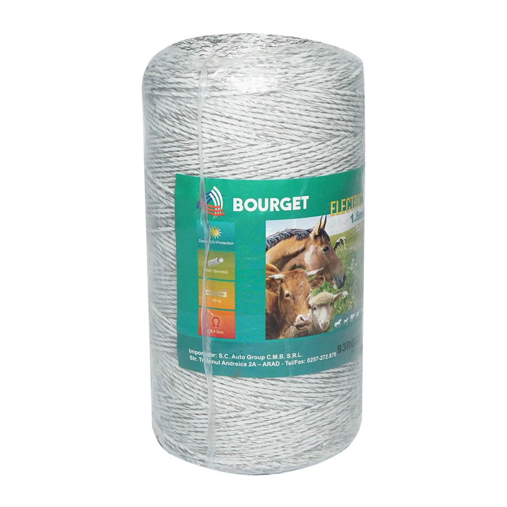 Filo bianco, diametro 1.6 mm, 6x0.16 mm SS, 400 m per recinzione elettrica, resistenza 5.5 Ohm, Bourget