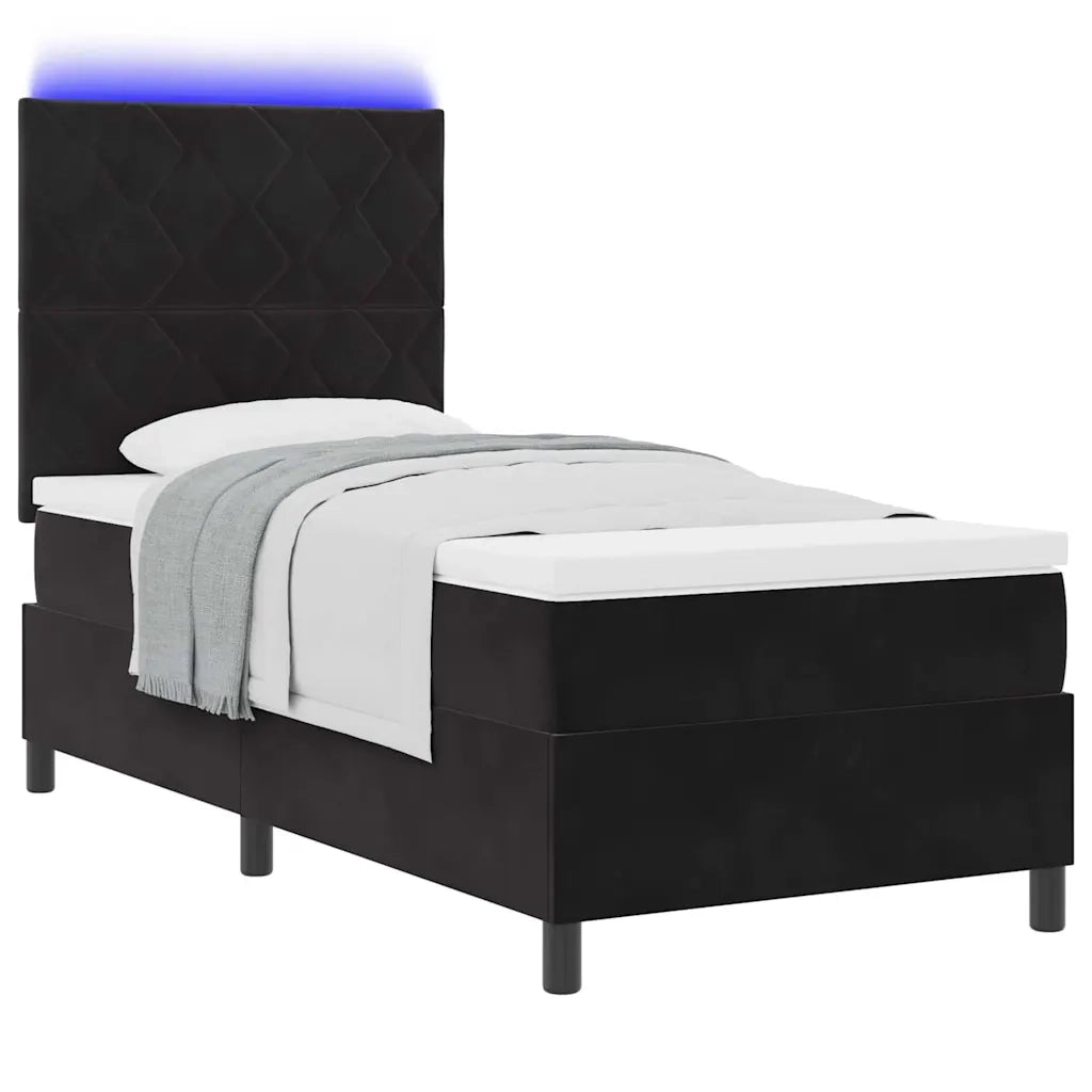 Letto a Sorgente LED con materasso Nero 90 x 190 cm Tessuto