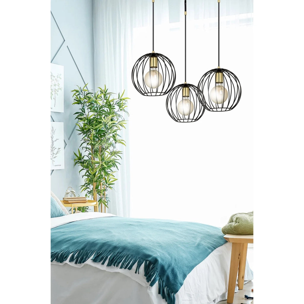 Lampadario Contemporaneo Omoikane Acciaio Nero 3 Luci E27 Ip20
