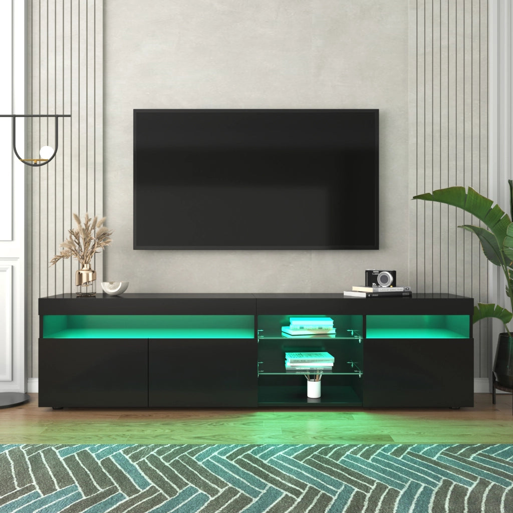 Mobile TV con 3 Ante e LED a Colore Variabile; in MDF e Vetro; Nero; 180 × 35 × 48 cm