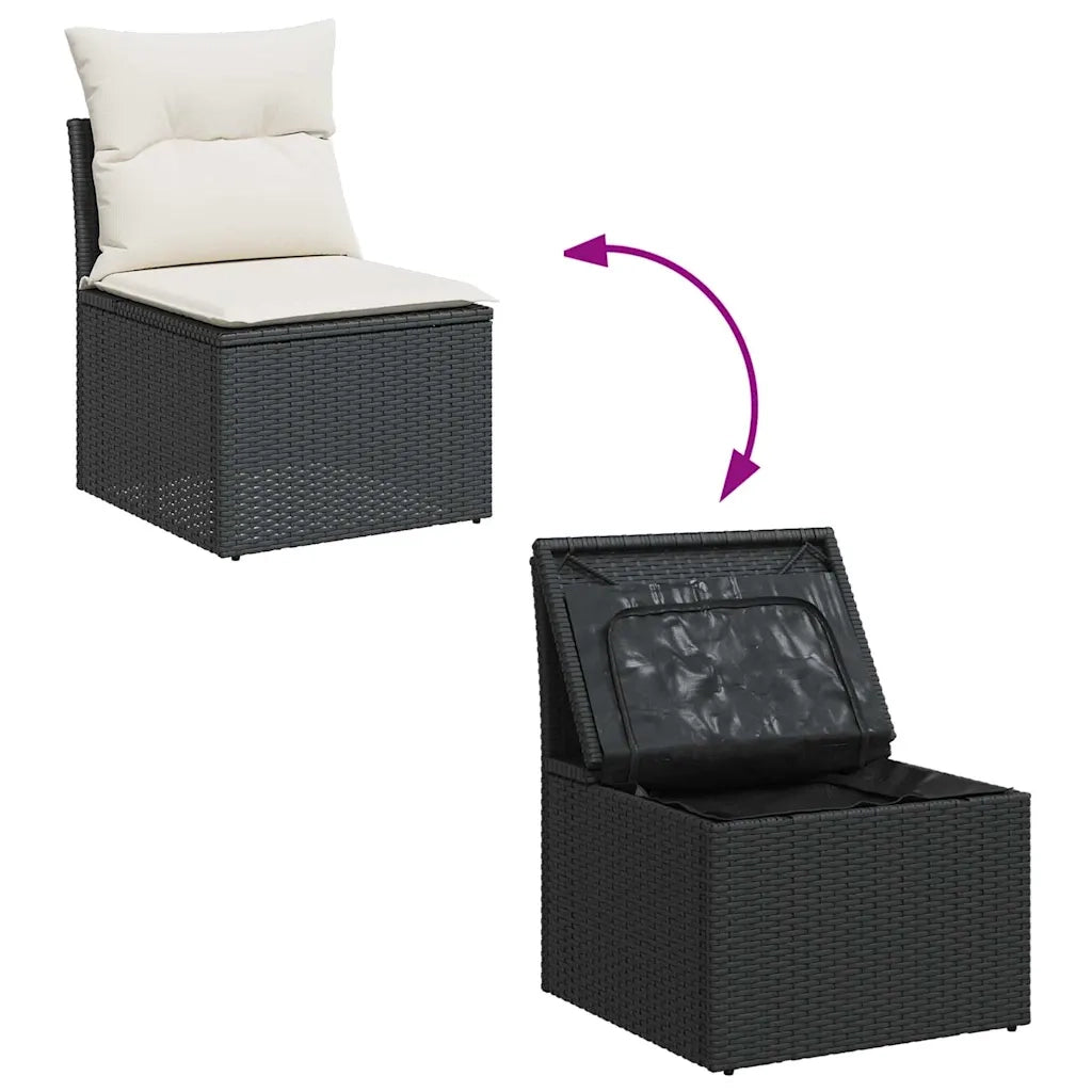 Set Divani da Giardino 9 pz con Cuscini Nero in Polyrattan 3327388