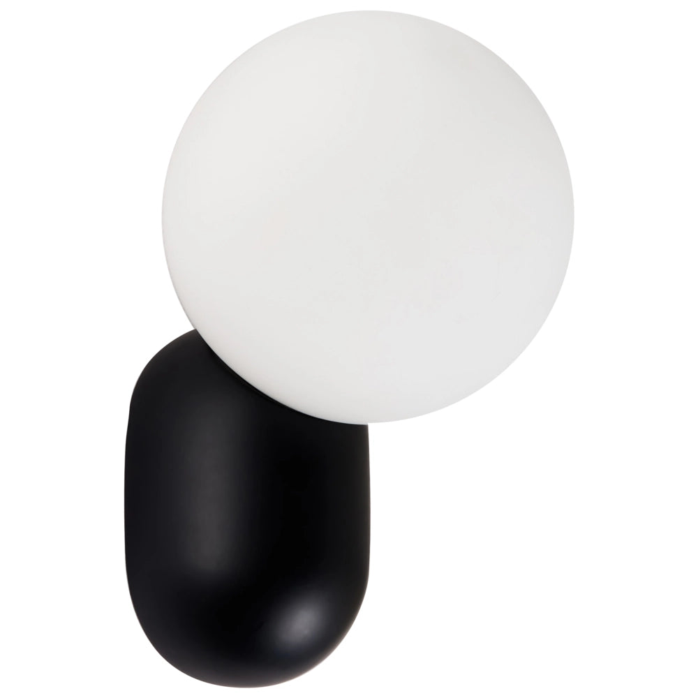 Set di 2 lampade da parete a forma di globo in vetro opalino nero stile vintage