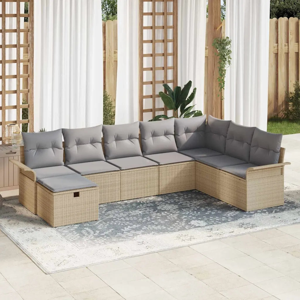 Set Divano da Giardino con cuscino 8 pcs Beige Poly Rattan