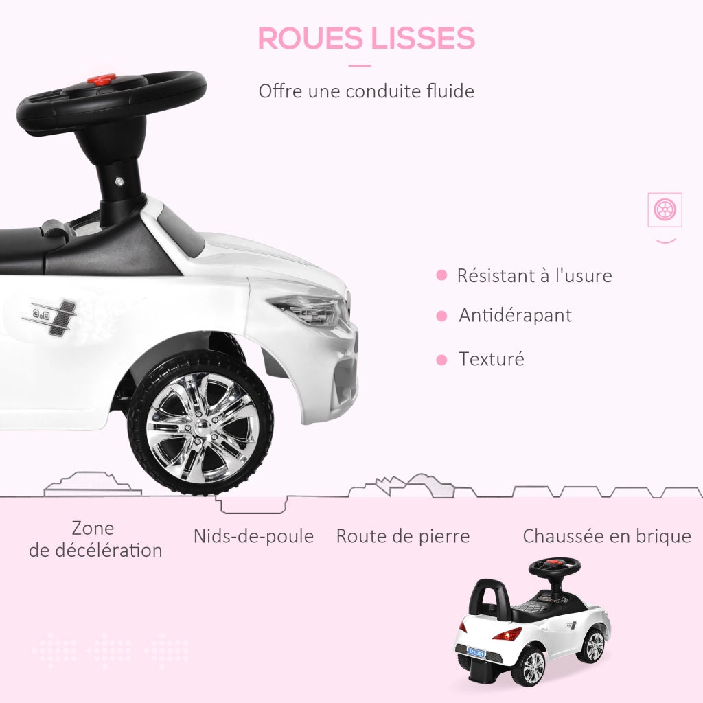 Cavalcabile Auto per Bambini ¨C Xylo ¨C Bianco con Contenitore Giochi e Luci