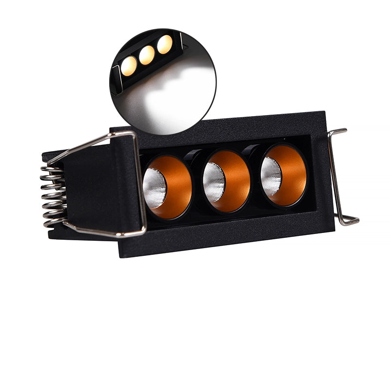 FARETTO LED RETTANGOLARE NERO DA INCASSO PER CONTROSOFFITTI 6W LUCE 6000K CON CONO DI PROIEZIONE IN BRONZO - ILLUMINAZIONE AD ALTA EFFICIENZA ENERGETICA