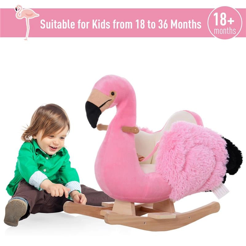 FENICOTTERO DONDOLO IN LEGNO E PELUCHE ROSA
