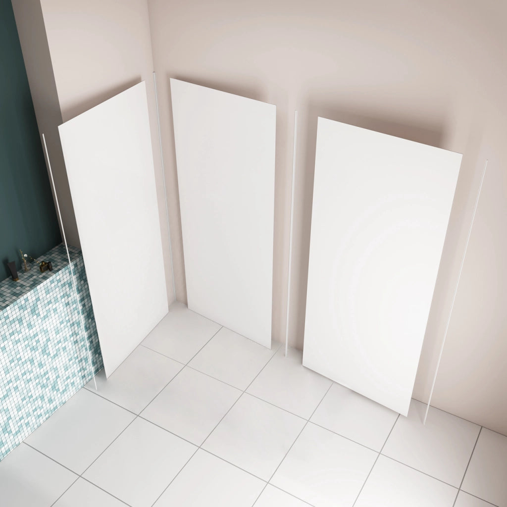 H.210 cm Pannello Doccia ad Angolo 40x120x120 cm Realizzato in Alluminio da 3 mm con Profili Finitura Bianco Opaco per Rivestimento Parete Bagno