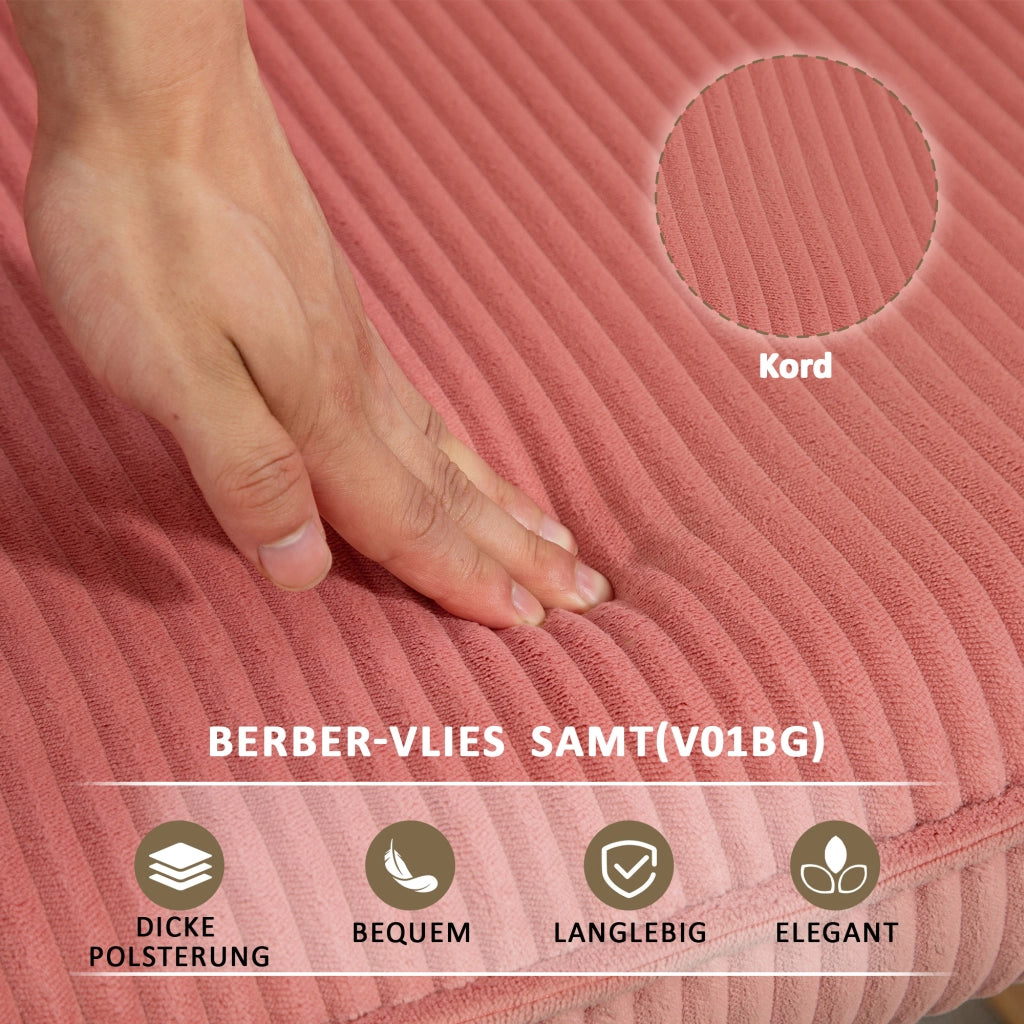 Sedia a dondolo con braccioli e schienale alto - in tessuto a coste rosa