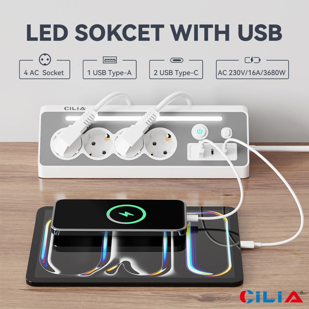 Tavolino da Caff¨¨ con Prese USB ¨C Xylo ¨C Grigio