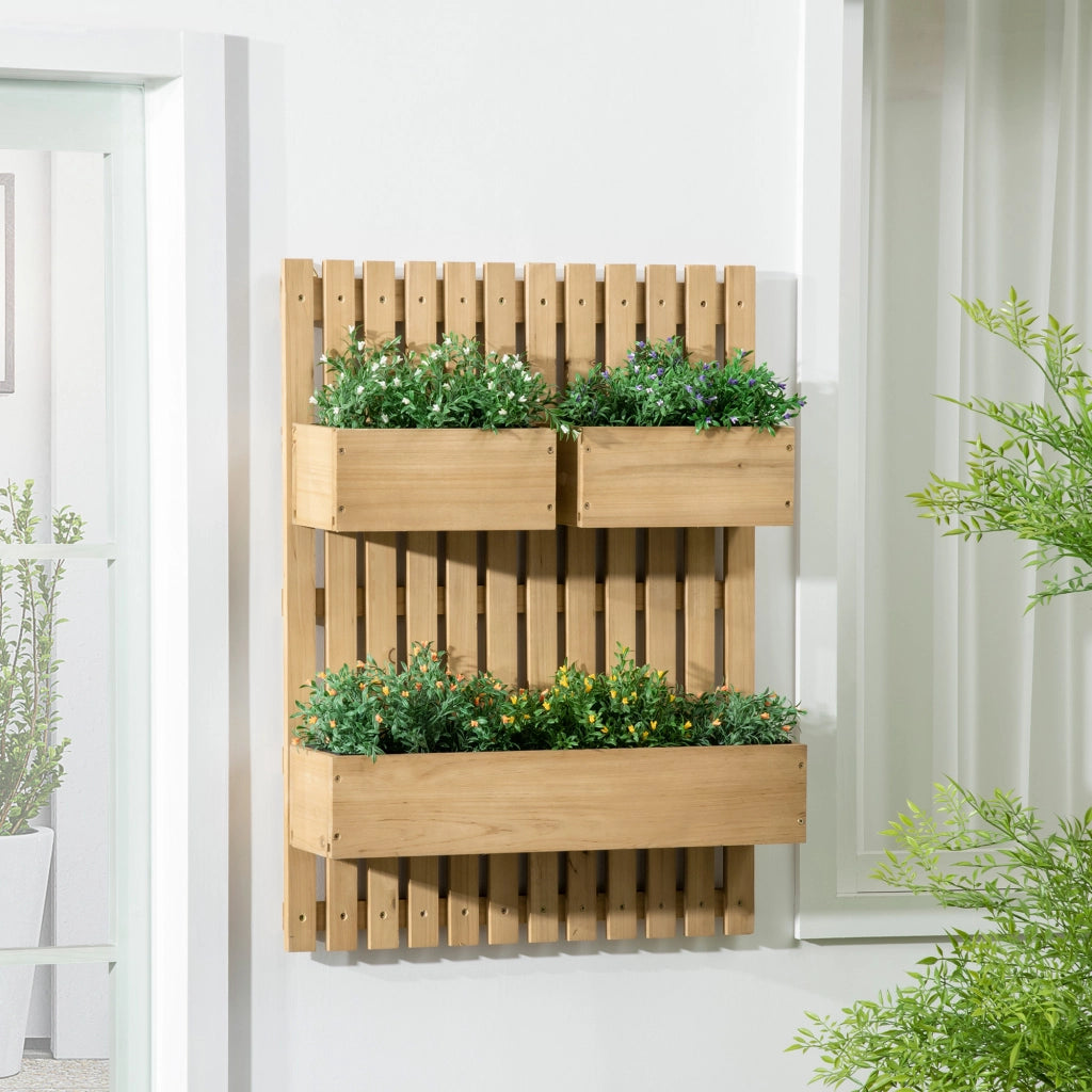 Fioriera verticale da parete con 3 vasche in legno massello 60x16x80 cm ¨C Xylo ¨C Marrone