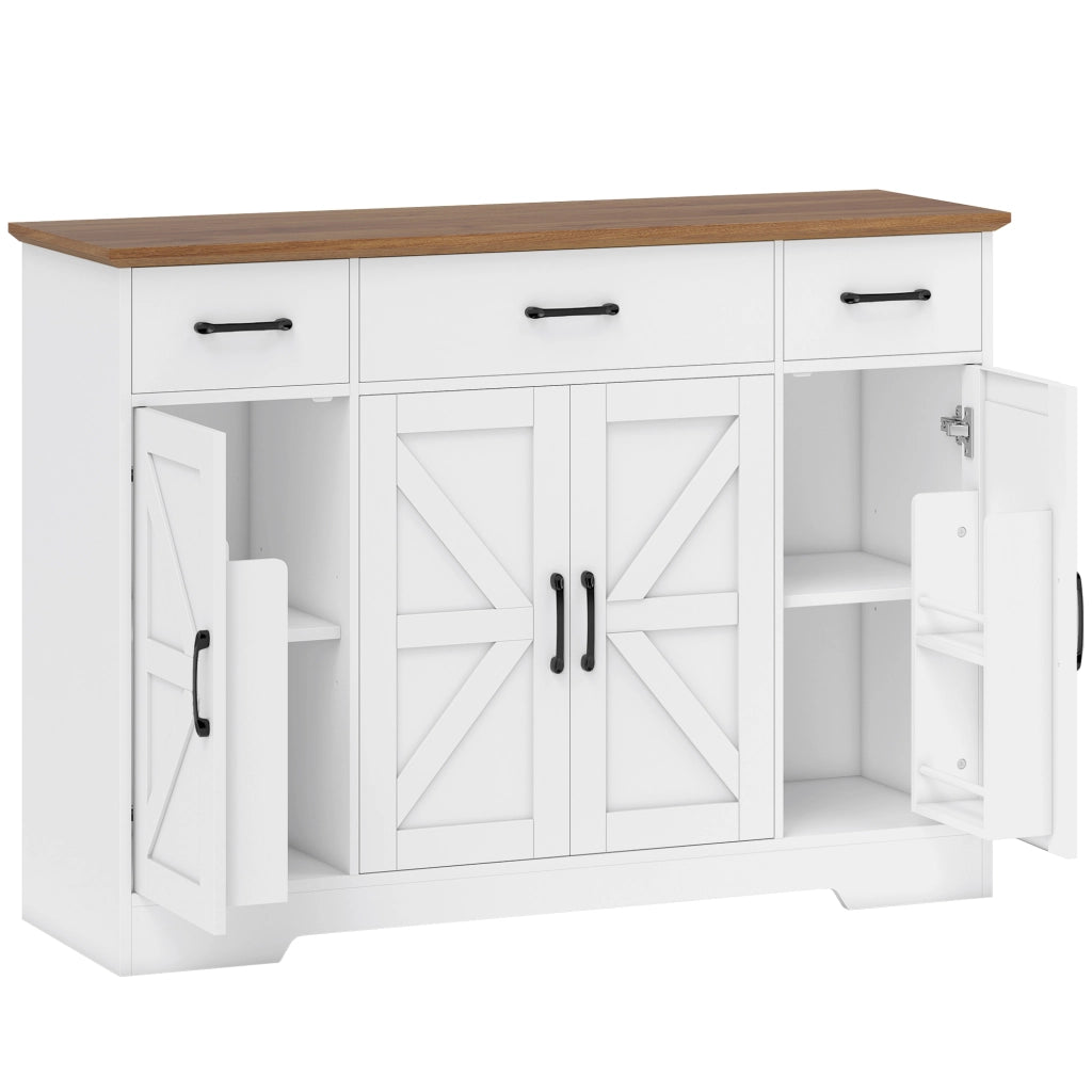Credenza da Cucina Stile Rustico 120x38x87 cm con Ante Soft-Close 3 Cassetti 3 Ripiani Regolabili Portaspezie in MDF