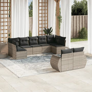 Set Divano da Giardino 9pz con Cuscini Grigio Chiaro Polyrattan