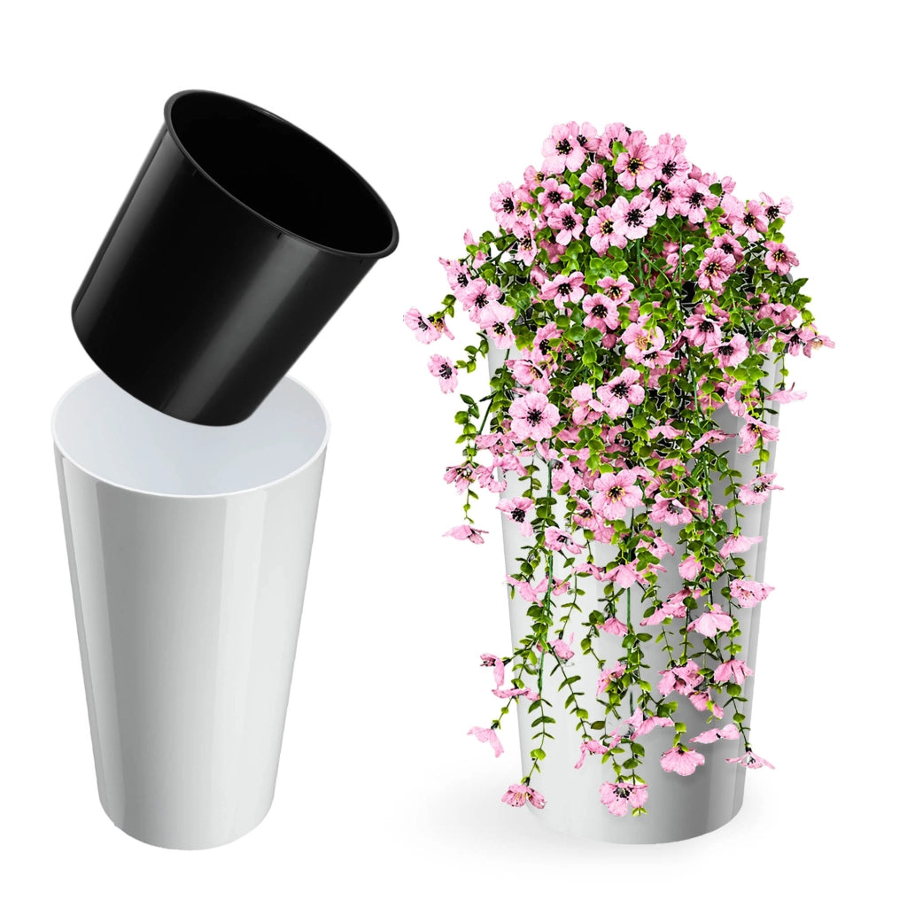 Vaso da fiori KADAX 57 cm con coperchio e inserto, in plastica bianca.