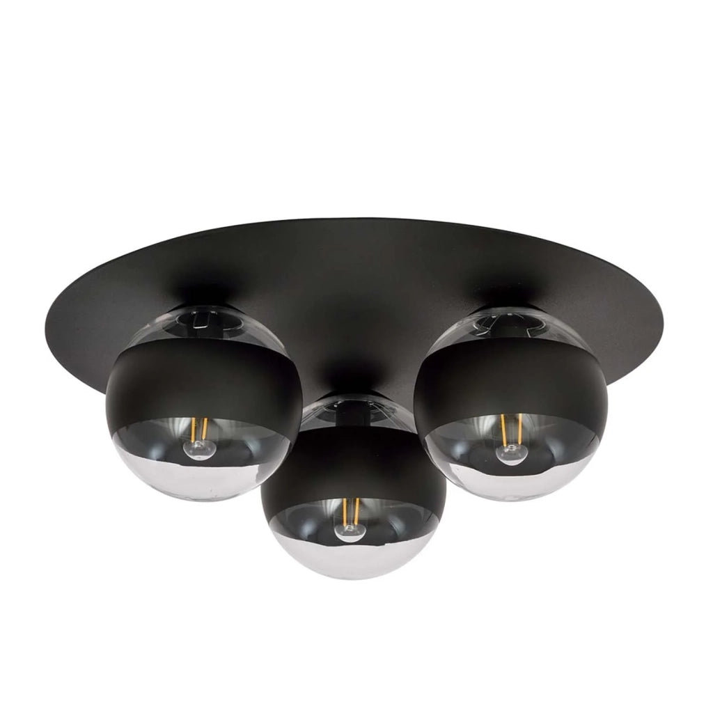 Plafoniera Minimal Mnemosine Acciaio Nero 3 Luci E14 Ip20