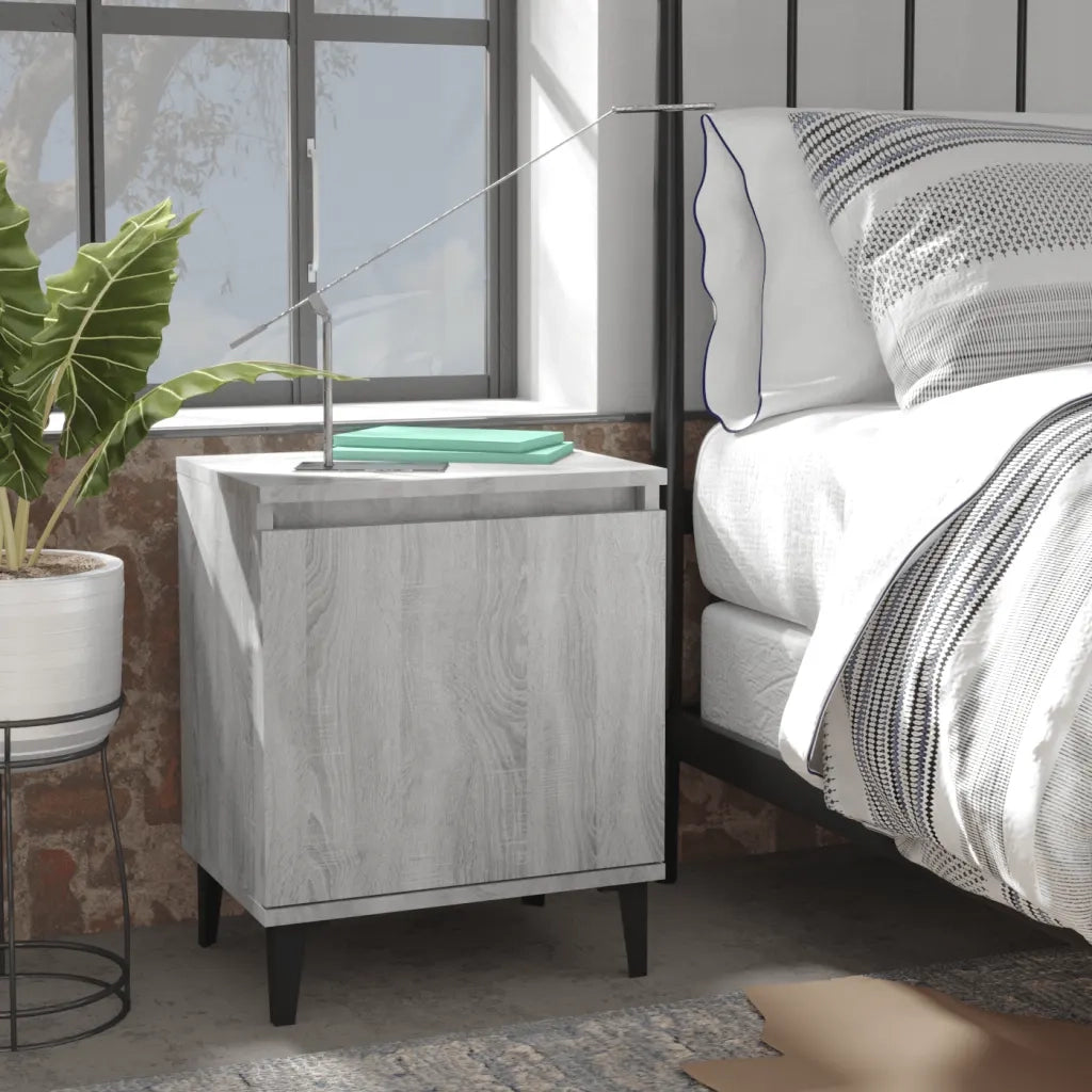 Comodini | Armadio da Notte | Mobiletto da notte con Gambe in Metallo Grigio Sonoma 40x30x50 cm