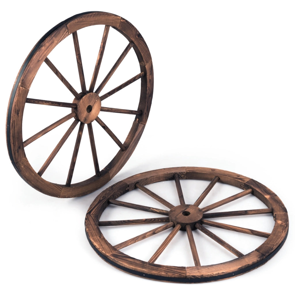 Set di 2 ruote decorative in legno da giardino, Carrello ruota decorazione da parete 76x76x3,5cm-Decorazioni da giardino