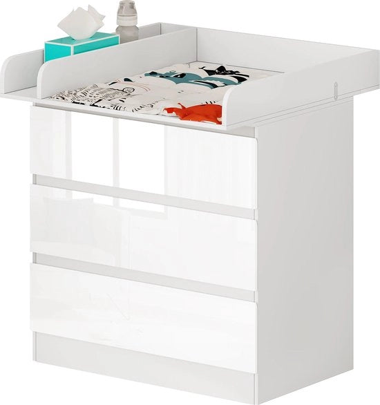 Commode per Bambini - Scrivania per la Pulizia - Cassetto con 3 Scomparti - Porta in Alluminio Bianco - 80x48x78cm