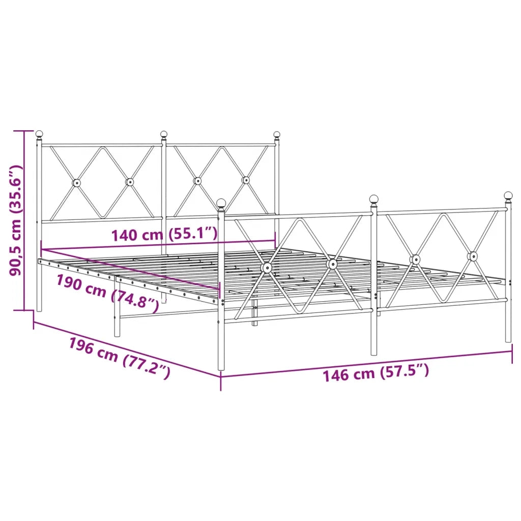 Letto matrimoniale | Letto per adulti | Giroletto con Testiera e Pediera Metallo Nero 140x190 cm