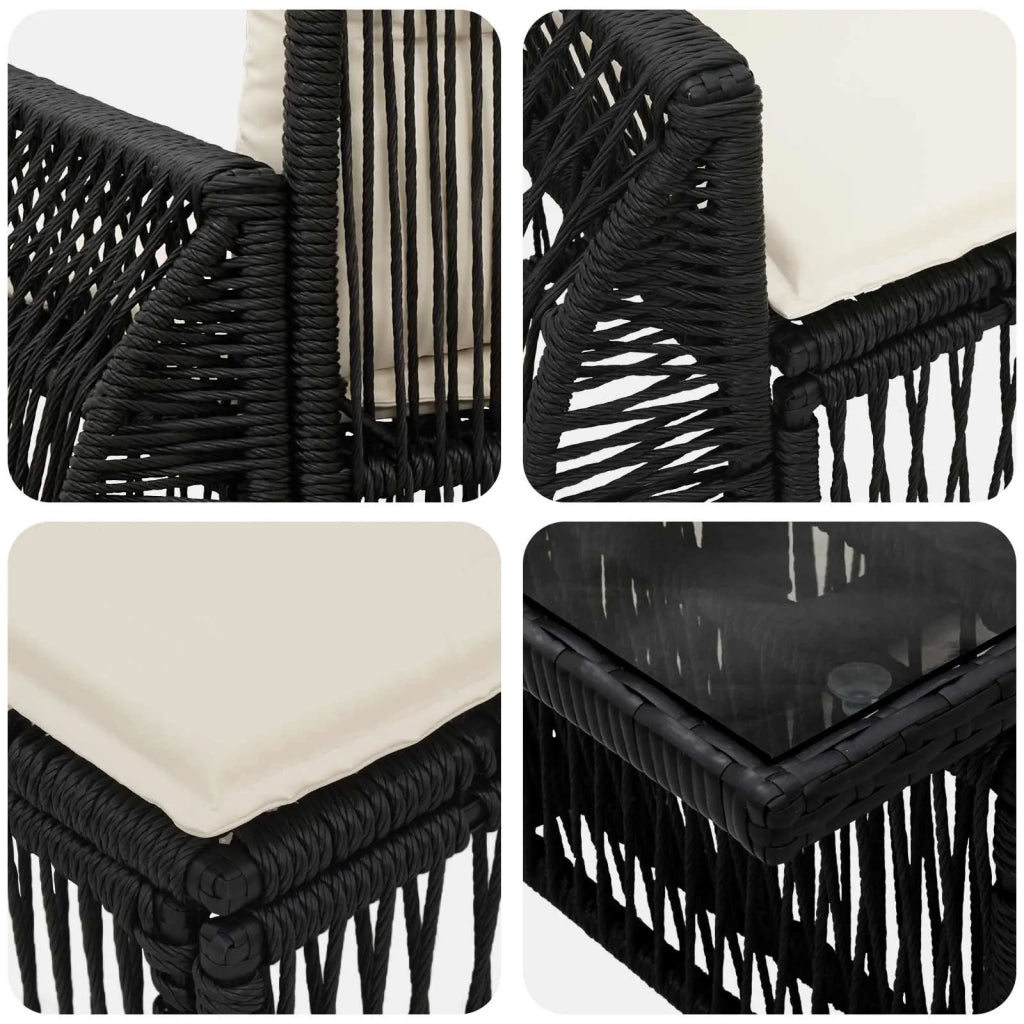 Set Divano da Giardino 10 pz Nero e Bianco Crema polyrattan 3436954