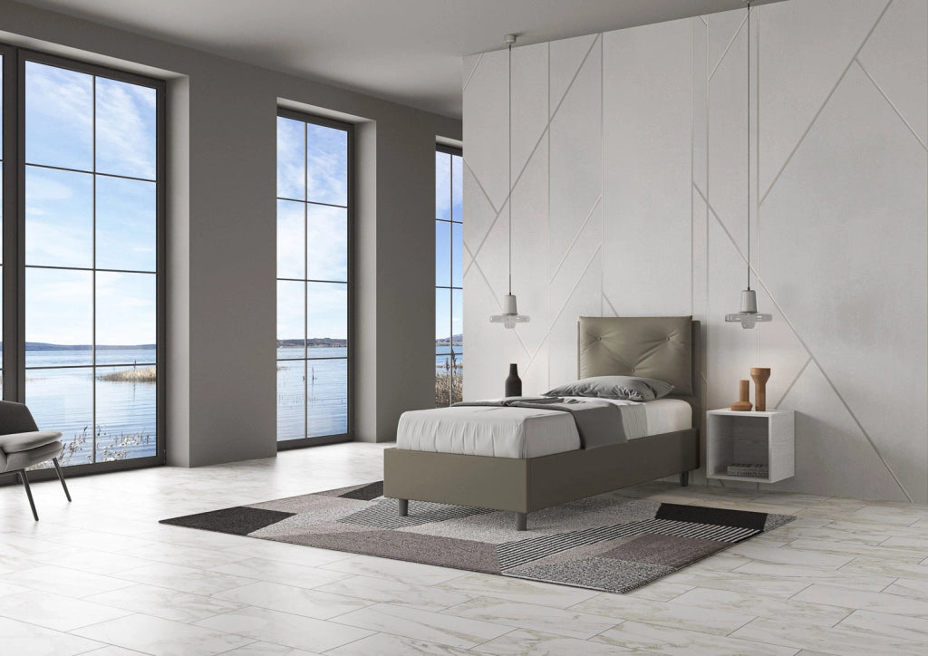 BS COM Letto singolo contenitore imbottito 80x200 similpelle cappuccino