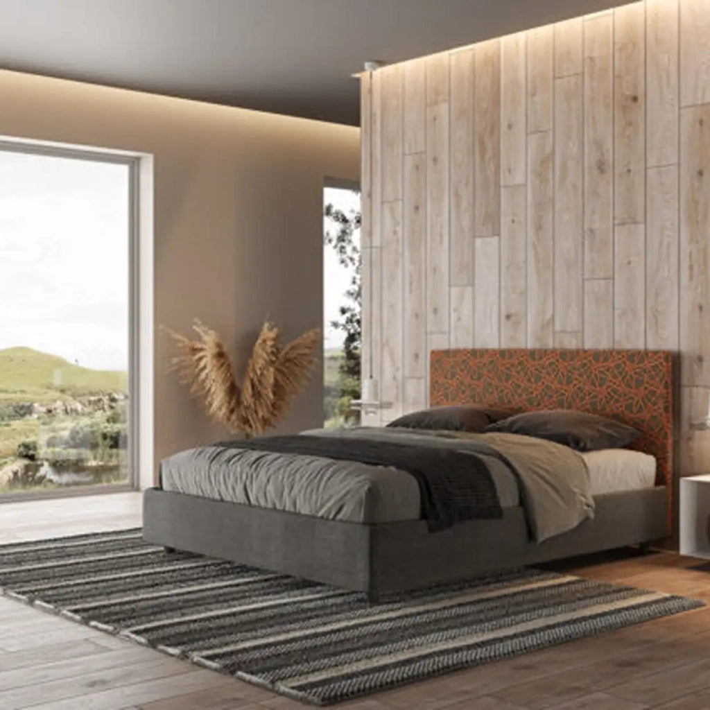 Letto matrimoniale contenitore imbottito 160x190 tessuto Era 4 arancio Arla