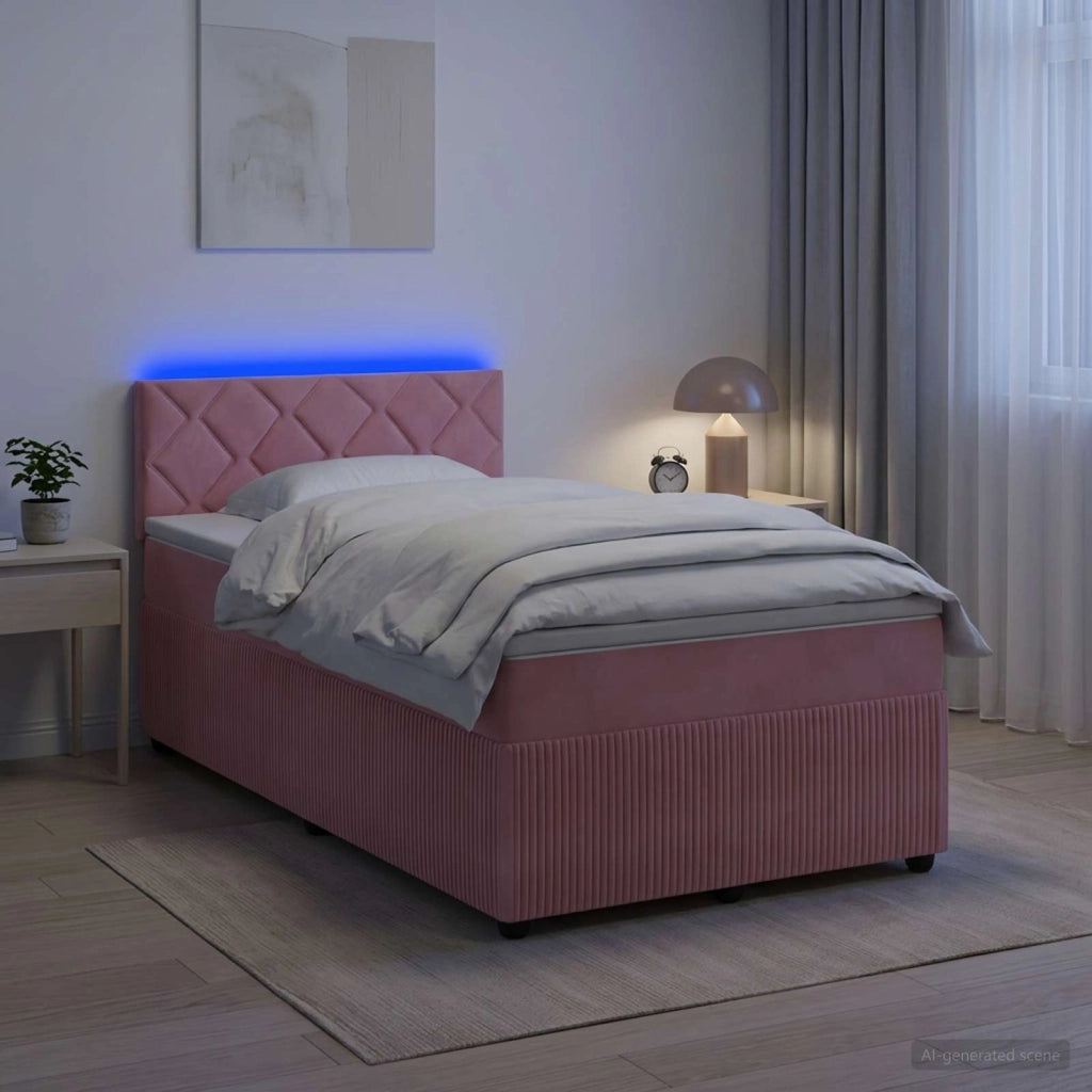 Letto box spring con materasso Rosa 120 x 190 cm Velluto 3453112