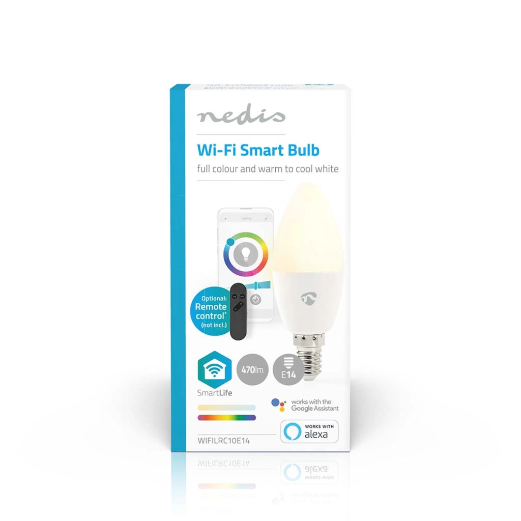 Collegare lampadina Wi-Fi LED RGB 4,9W 470lm E14 forma di candela di plastica Bianco Nedis