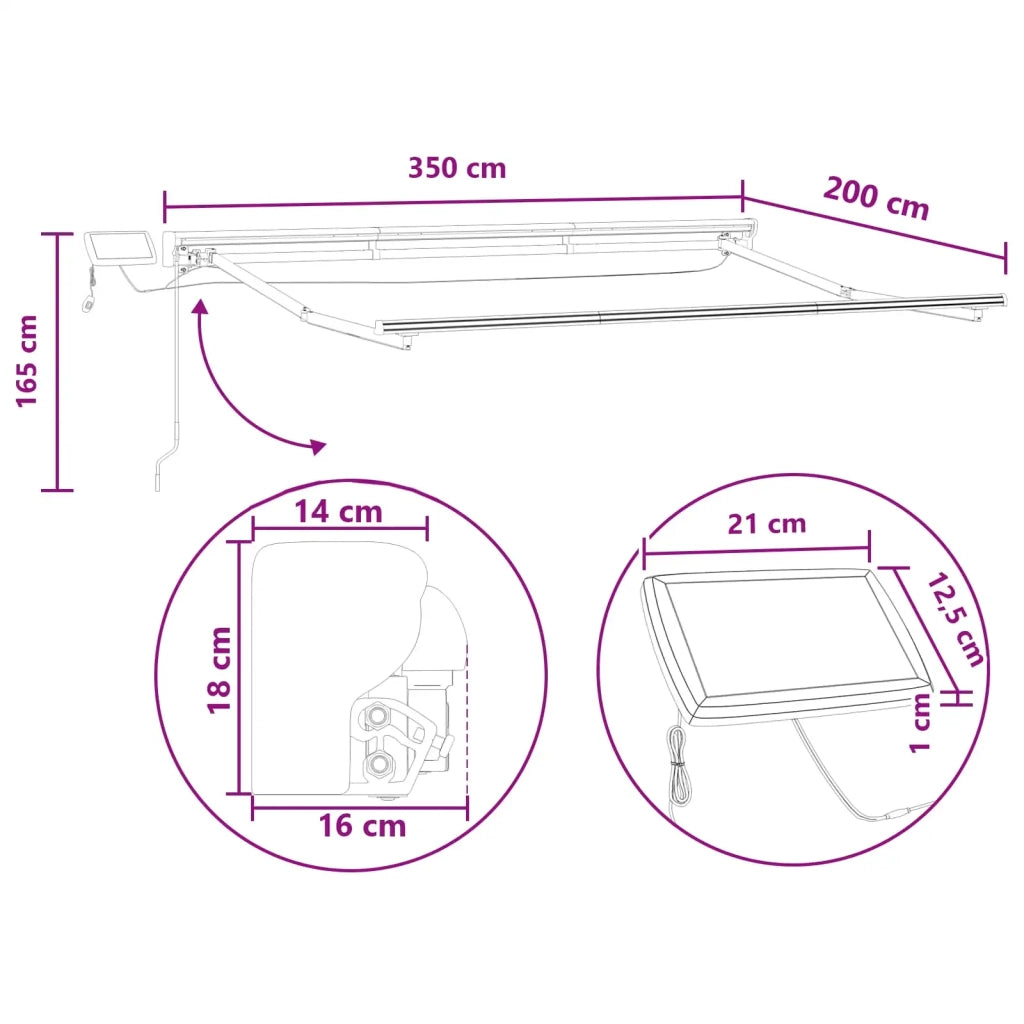 Cornice per Tenda Manuale con LED Tortora 3,5 x 2 m 3425729