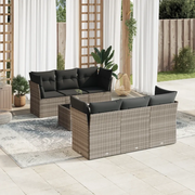 Set Divani da Giardino 7pz con Cuscini Grigio Chiaro Polyrattan
