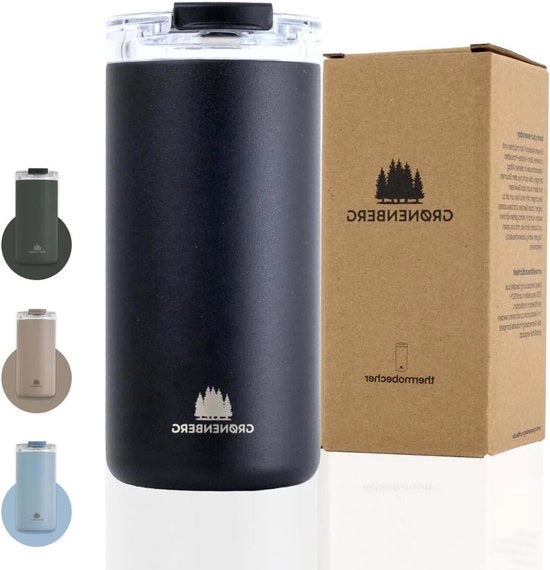 Tazza termica 470 ml - Tazza di caffè per la strada - 100% impermeabile - Nero - Realizzato in acciaio inossidabile riciclato