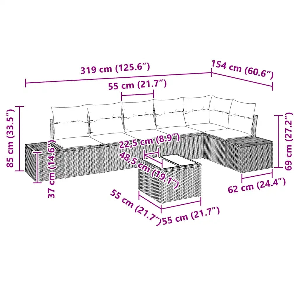 Set Divano da Giardino con cuscino 7 pcs Nero polyrattan 3347093