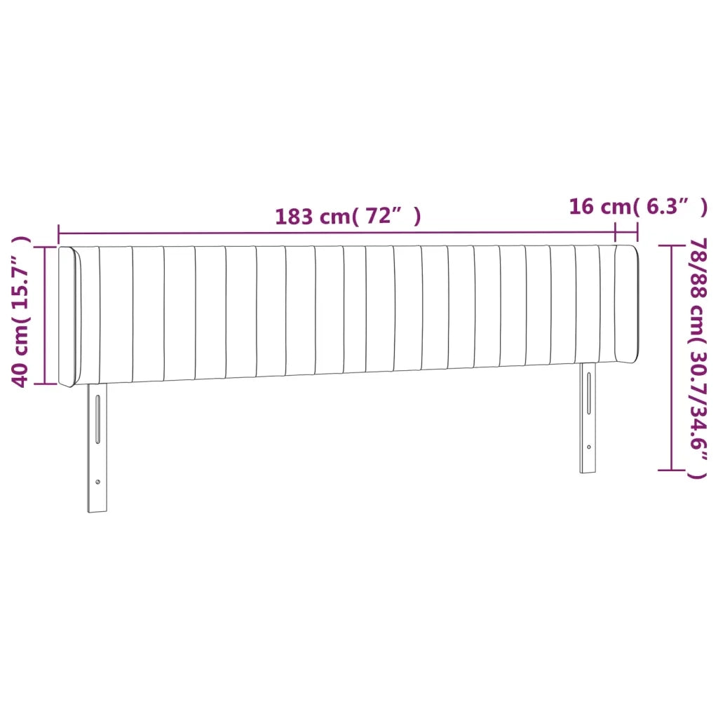 Testiera a LED-Testata con LED Nera 183x16x78/88 cm in Velluto 683407