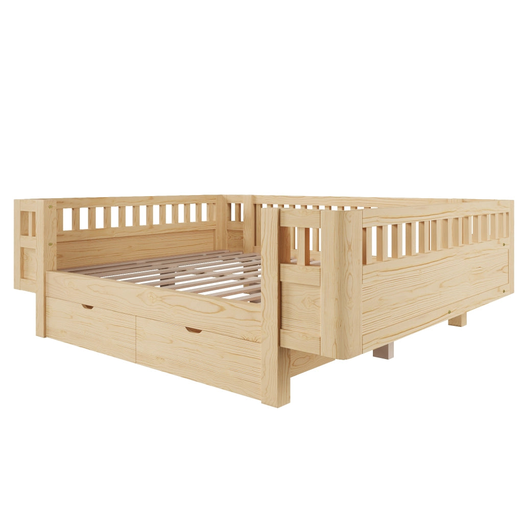 DESMIU Letto per bambini 140 × 200 cm con 2 cassetti, senza materasso, in legno massiccio e MDF, colore legno