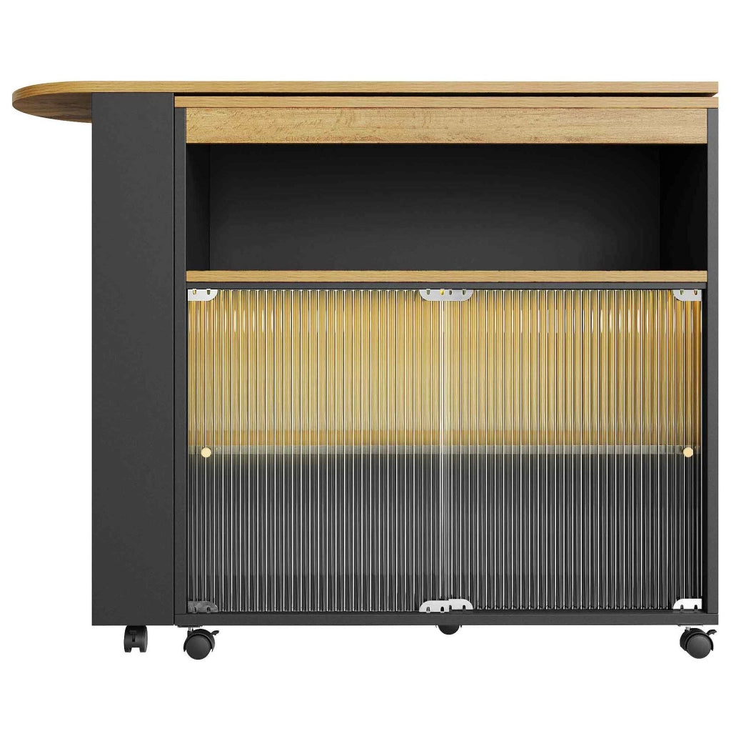 Tavolo bar 138-204x39x105 cm allungabile con contenitore e LED in MDF nero