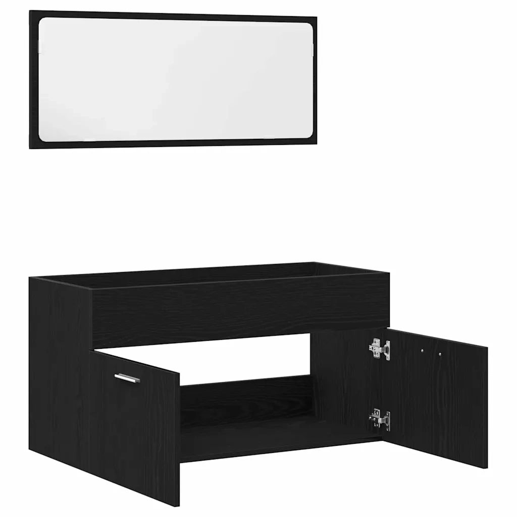 Set di mobili per il Bagno | Armadio da bagno 2 pz Rovere Nero Legno multistrato