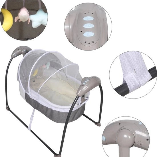 Culla per Bambini - 3 Velocità - Oscillatore - Elettrico - Culla per Bambini fino a 18 Kg - Grigio - Con Musica