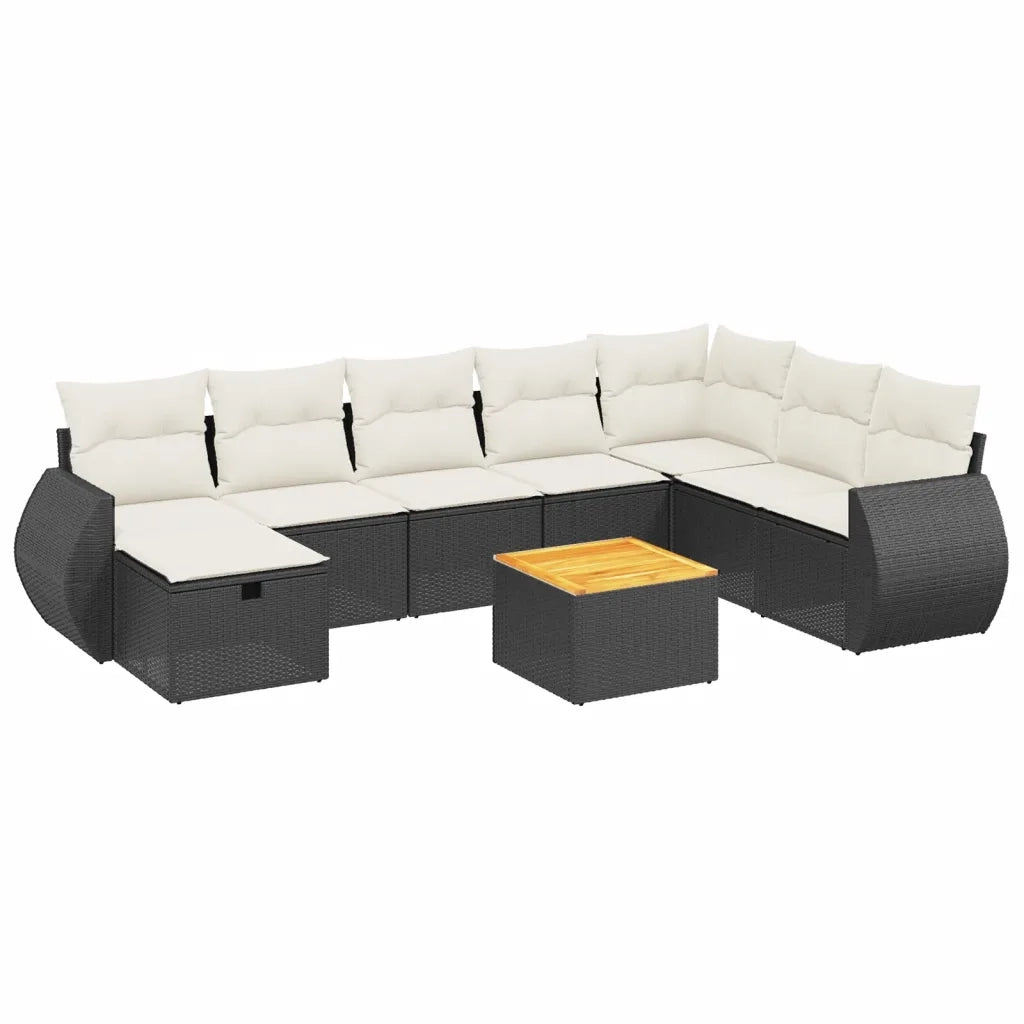 Set Divani da Giardino 9 pz con Cuscini Nero in Polyrattan
