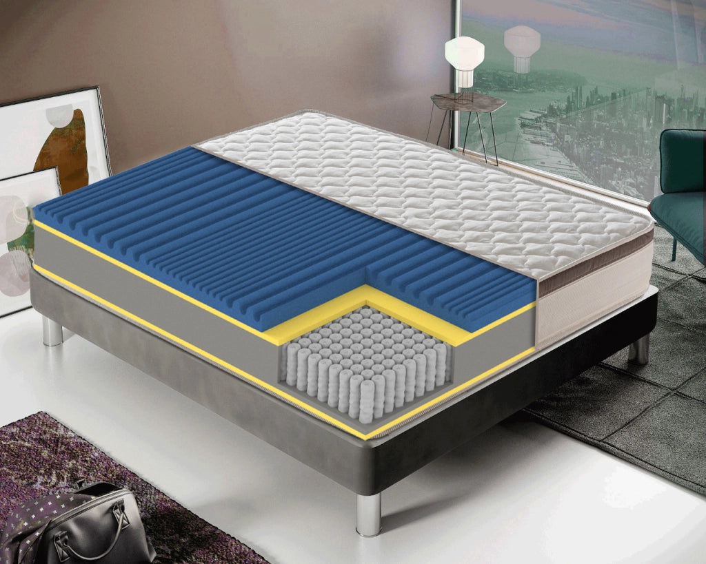 Materasso Matrimoniale 160x200 a molle insacchettate, memory foam, alto 27 cm, rivestimento sfoderabile, 1600 molle