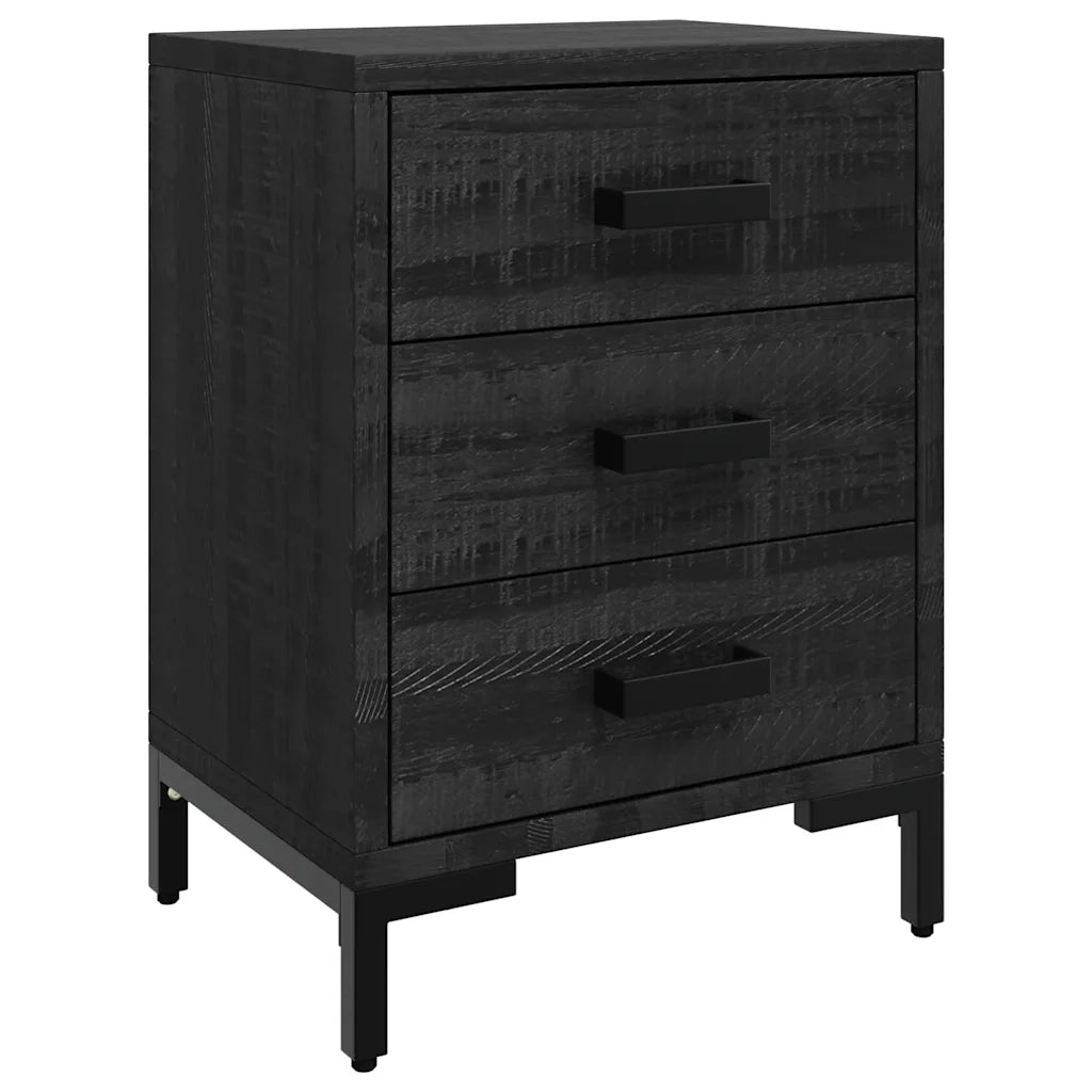 Comodino-Tavolino da notte Nero 40x30x55 cm Legno Massello di Pino Riciclato