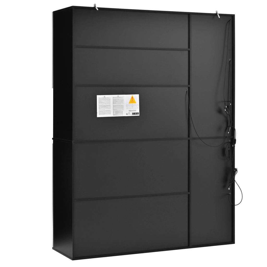 Vetrina, credenza, ante in vetro, luci a LED, MDF, bianco e nero