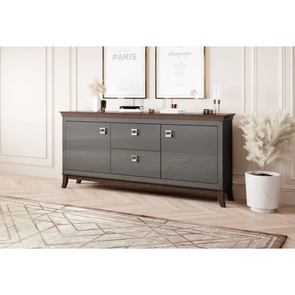 Buffet elegante 180cm per soggiorno in color grigio e rovere scuro collezione PALACE.