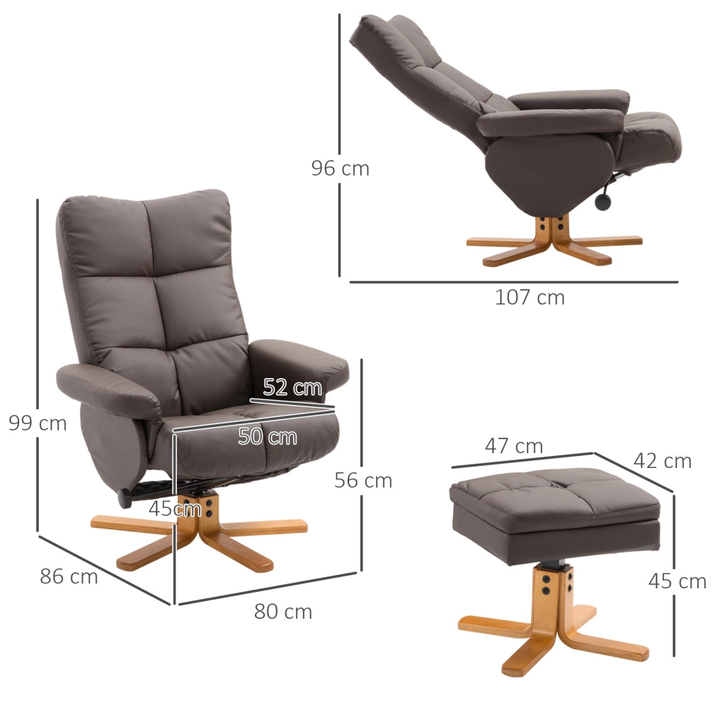POLTRONA Relax con Poggiapiedi e Vano Contenitore 80x86x99 cm Marrone Set 2 pezzi