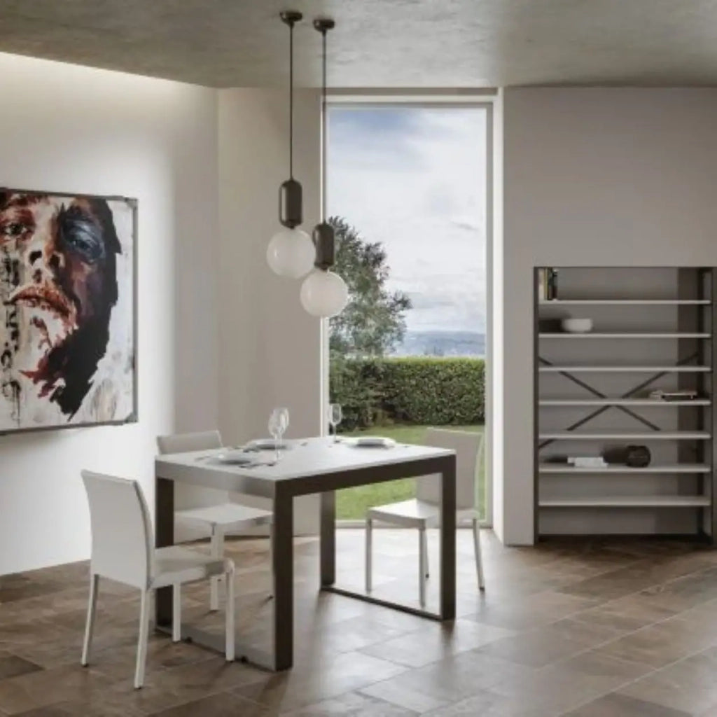 Tavolo allungabile 120/380x90 cm Tecno Evolution colore bianco frassino telaio e gambe antracite